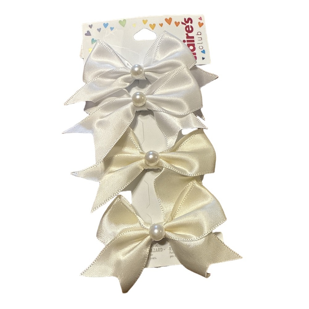 Claire's Elegant White and Cream Bow Clips